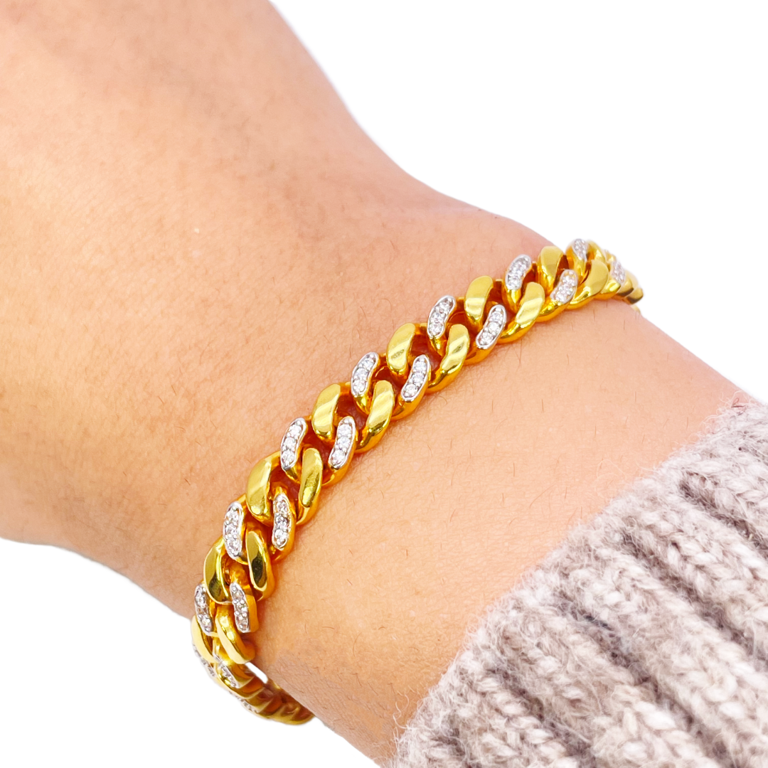 22ct Yellow Gold Cuban/Curb Cubic Zirconia Gents Bracelet 8 inches 7mm Width 
