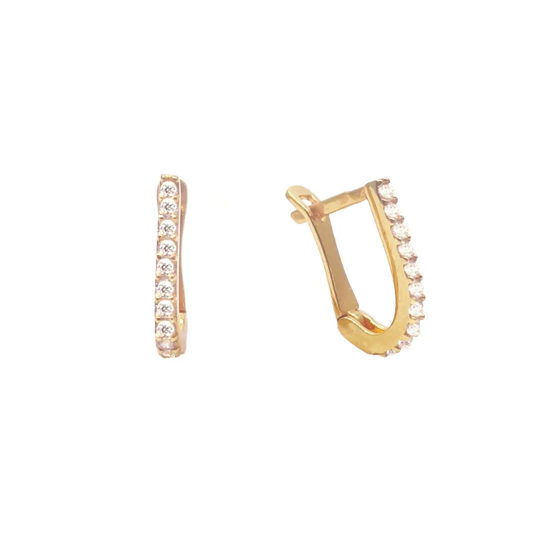 22K Yellow Gold Single Row Of Round Cubic Zirconia Hoop Earrings 