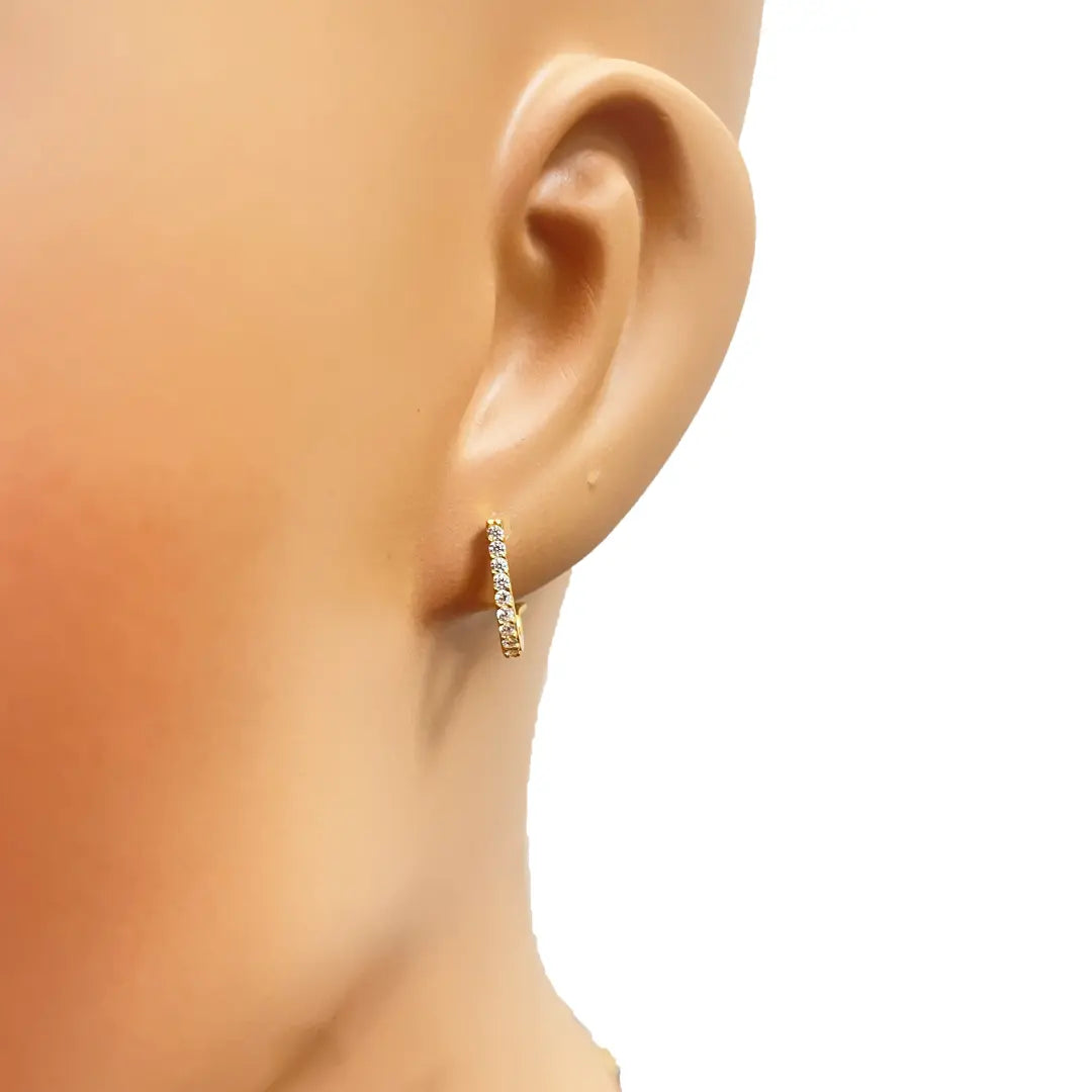 22K Yellow Gold Single Row Of Round Cubic Zirconia Hoop Earrings 