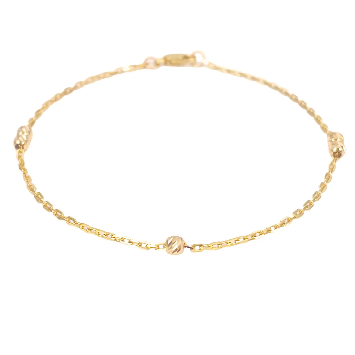 22ct Gold Beaded Bracelet Diamond Cut Cable Chain 7 Inches 2.8mm Width 