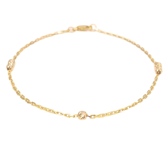 22ct Gold Beaded Bracelet Diamond Cut Cable Chain 7 Inches 2.8mm Width 