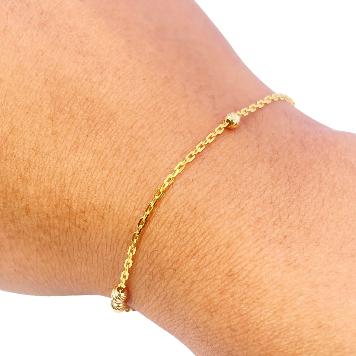 22ct Gold Beaded Bracelet Diamond Cut Cable Chain 7 Inches 2.8mm Width 