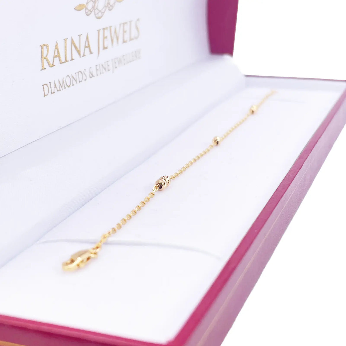 22ct Gold Beaded Bracelet Diamond Cut Cable Chain 7 Inches 2.8mm Width 