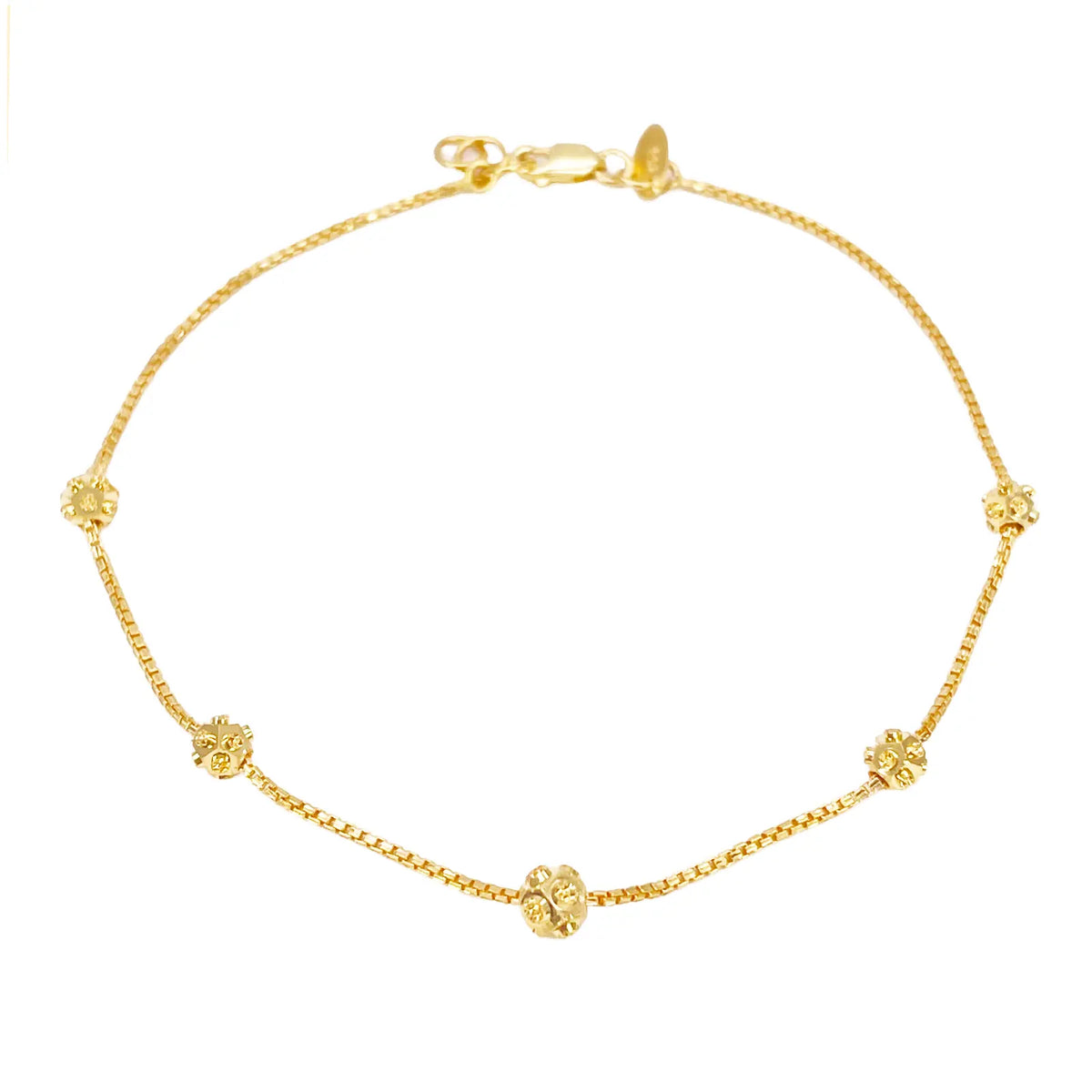 22ct Gold Beaded Bracelet Five Diamond Cut Beads Box Chain 7.5 Inches¬† Diamond Bracelets