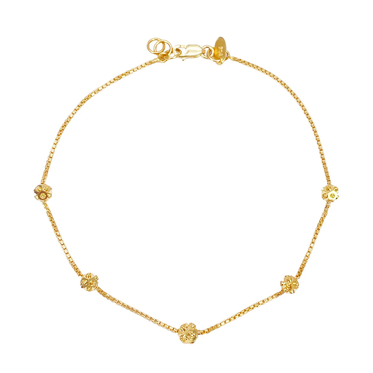 22ct Gold Beaded Bracelet Five Diamond Cut Beads Box Chain 7.5 Inches¬† Diamond Bracelets