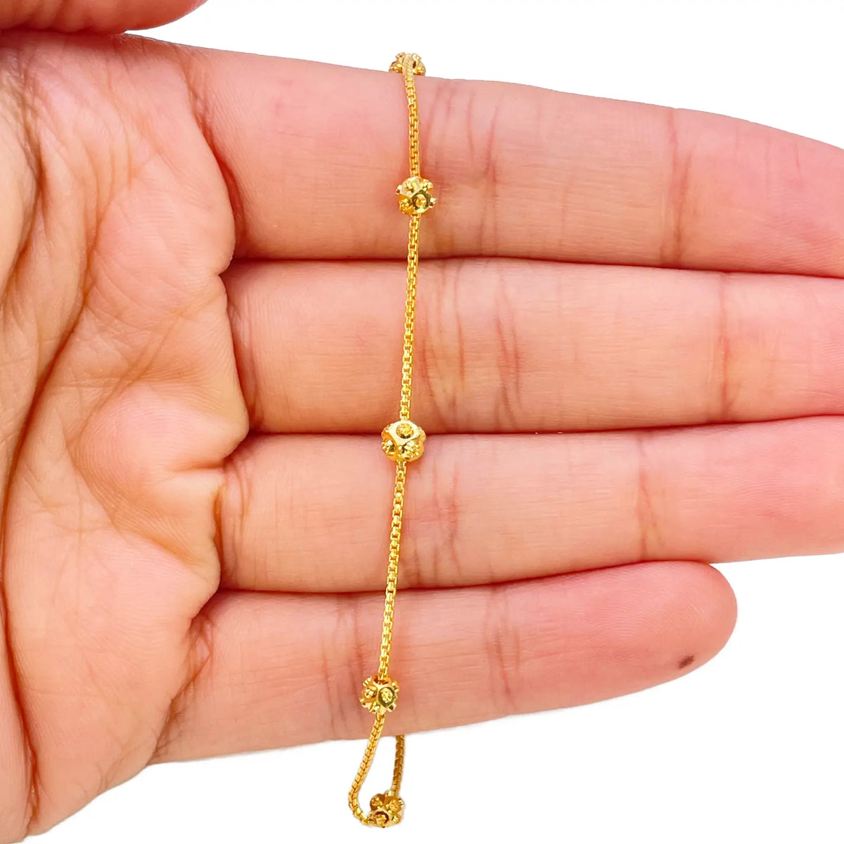 22ct Gold Beaded Bracelet Five Diamond Cut Beads Box Chain 7.5 Inches¬† Diamond Bracelets