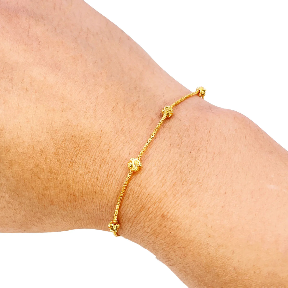 22ct Gold Beaded Bracelet Five Diamond Cut Beads Box Chain 7.5 Inches¬† Diamond Bracelets