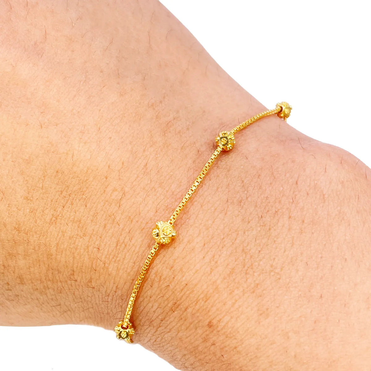 22ct Gold Beaded Bracelet Five Diamond Cut Beads Box Chain 7.5 Inches¬† Diamond Bracelets