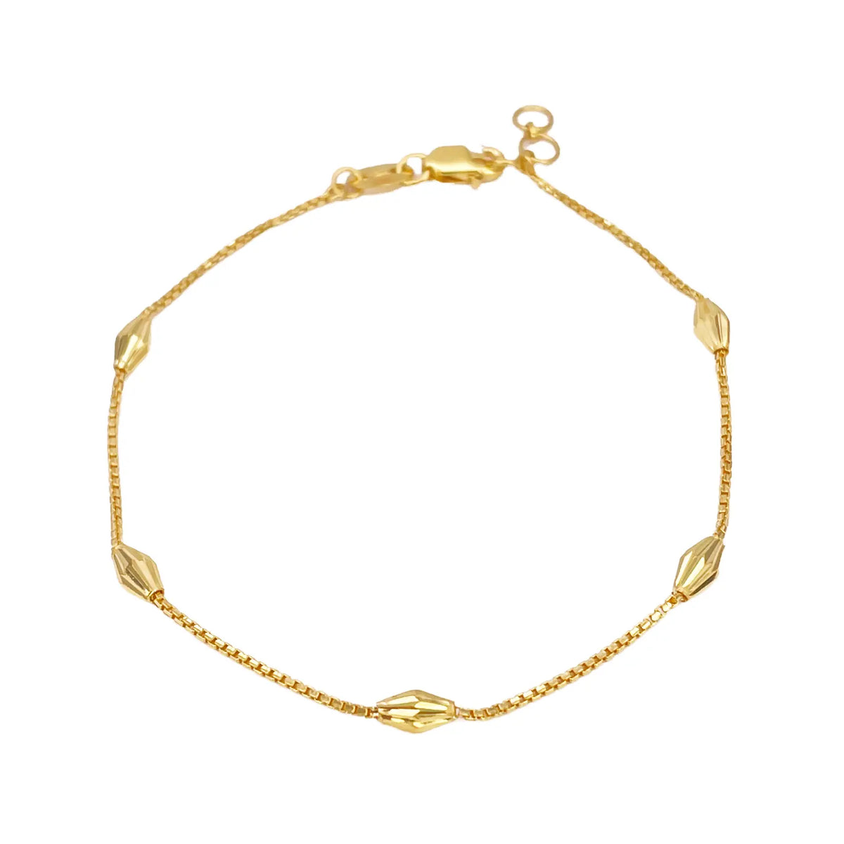 22ct Gold Beaded Bracelet Five Diamond Cut Marquise Shape Beads Box Chain 7 Inch¬†