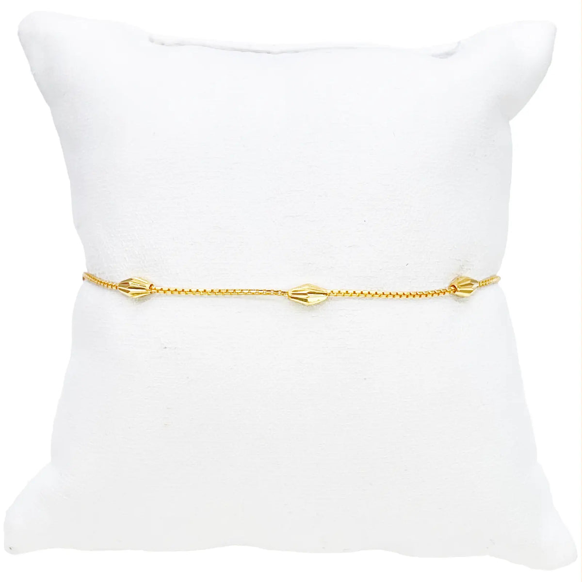 22ct Gold Beaded Bracelet Five Diamond Cut Marquise Shape Beads Box Chain 7 Inch¬†