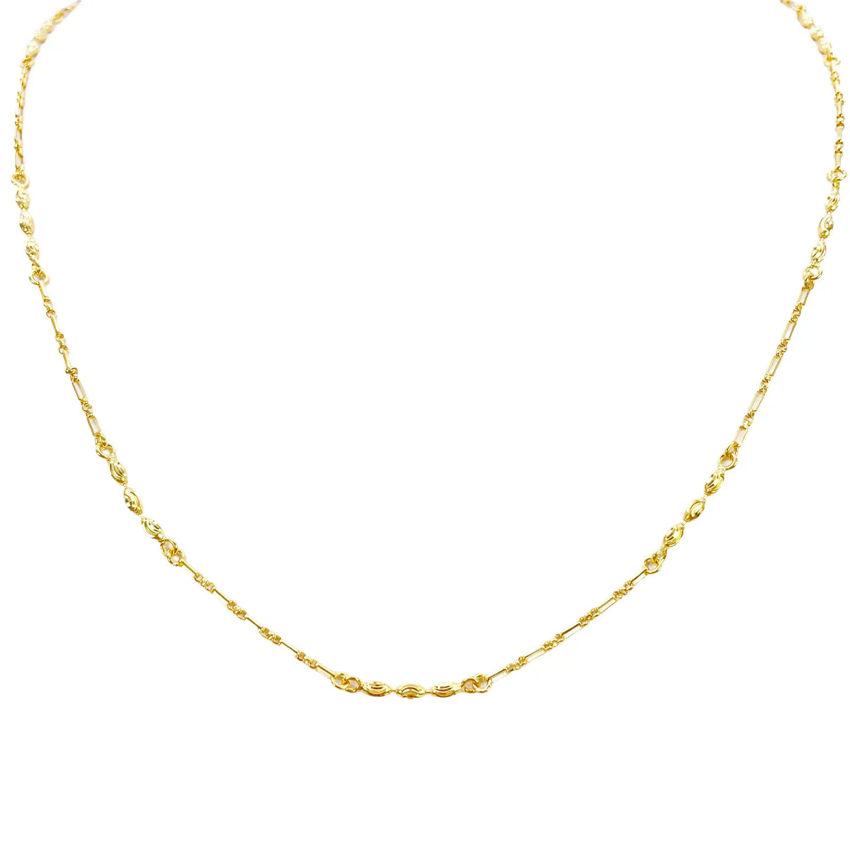 22ct Gold Beaded Necklace Diamond Cut High Polished Oval Beads Chain 18 Inches 