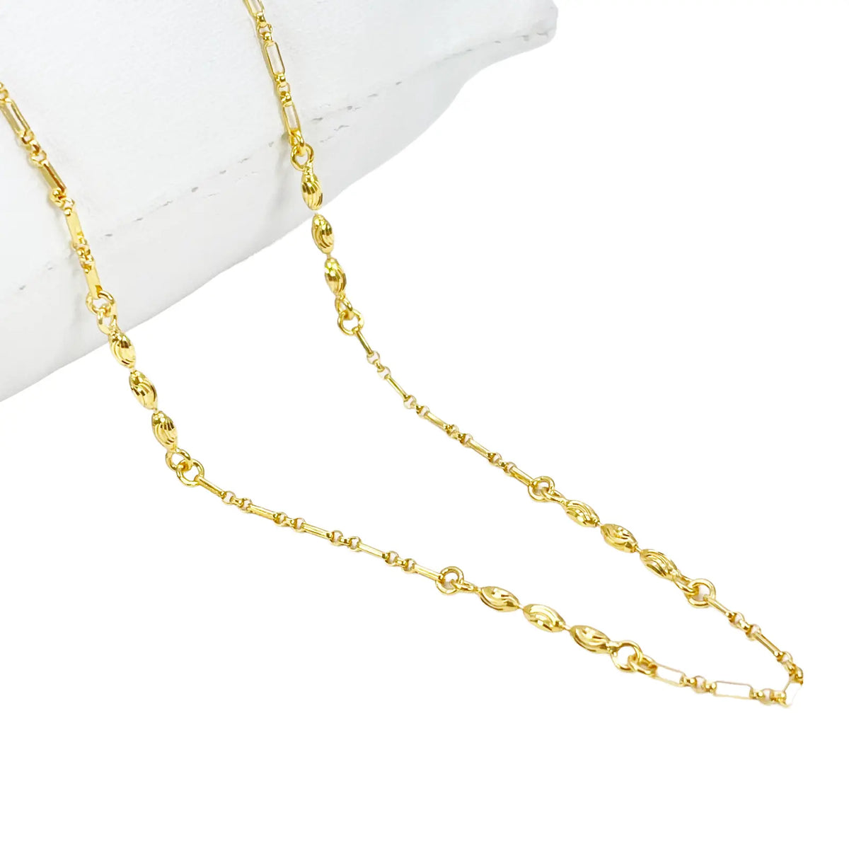 22ct Gold Beaded Necklace Diamond Cut High Polished Oval Beads Chain 18 Inches 