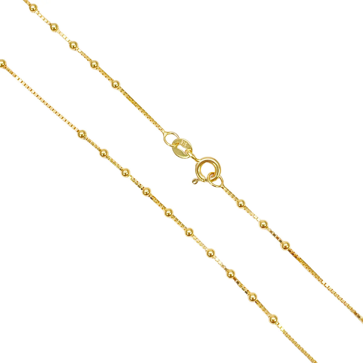 22ct Gold Beaded Necklace High Polished Round Beads Box Chain 16 Inches 