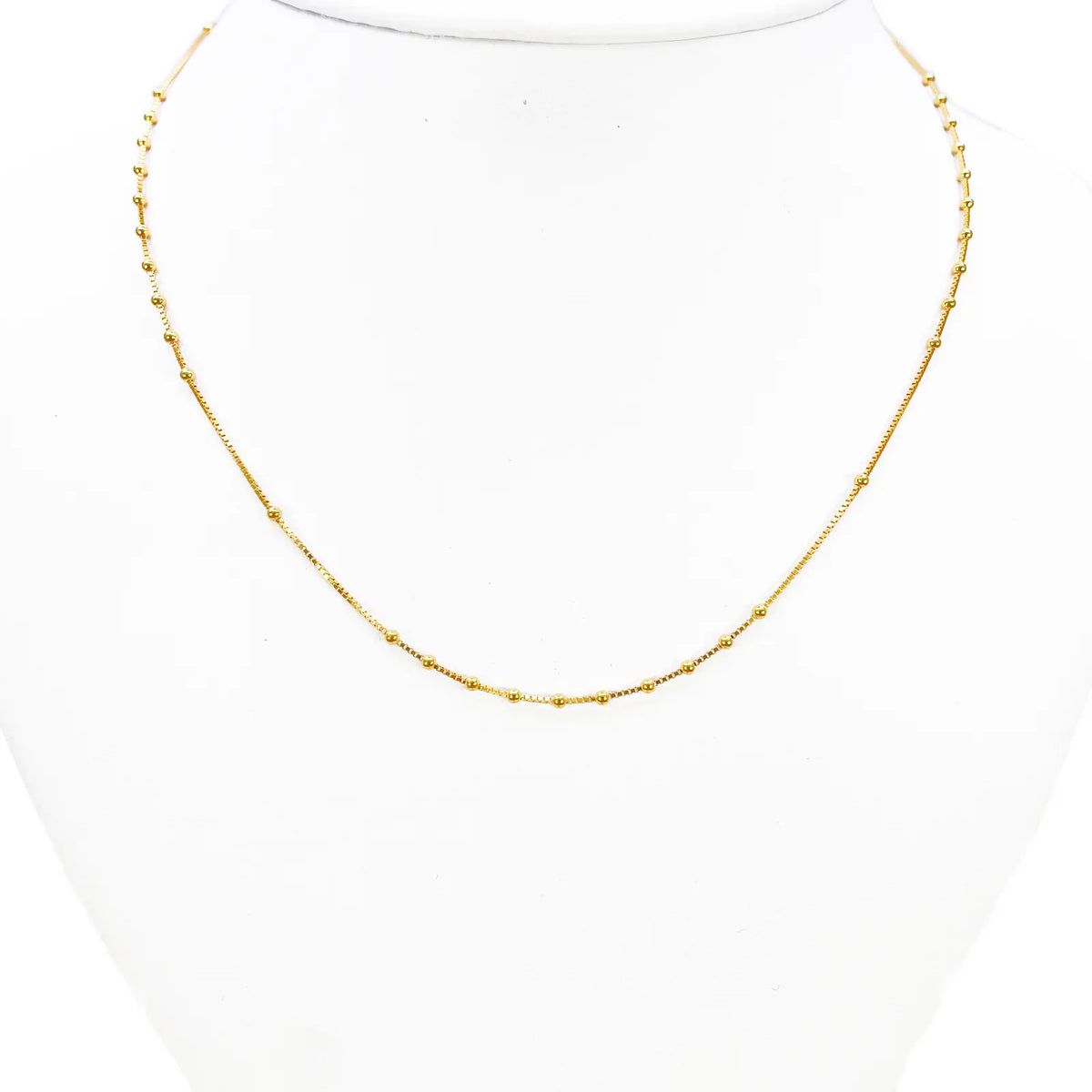 22ct Gold Beaded Necklace High Polished Round Beads Box Chain 16 Inches 