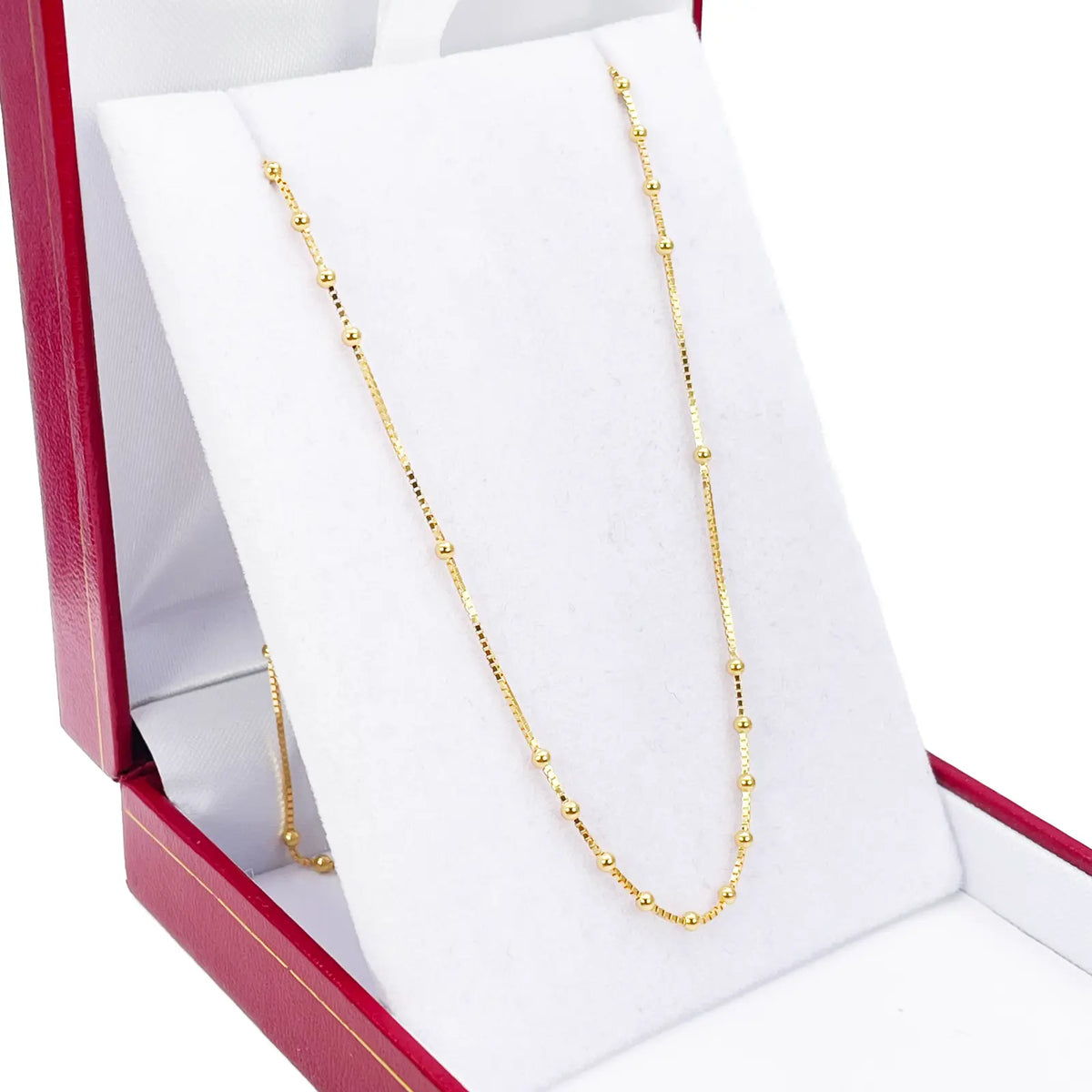 22ct Gold Beaded Necklace High Polished Round Beads Box Chain 16 Inches 