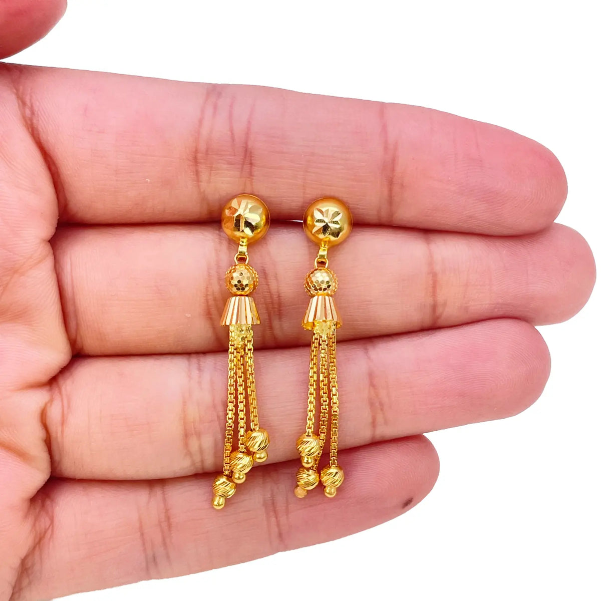 22ct Gold Beaded Tassel Layered Necklace & Earring Sparkly Diamond Cut Beads¬†