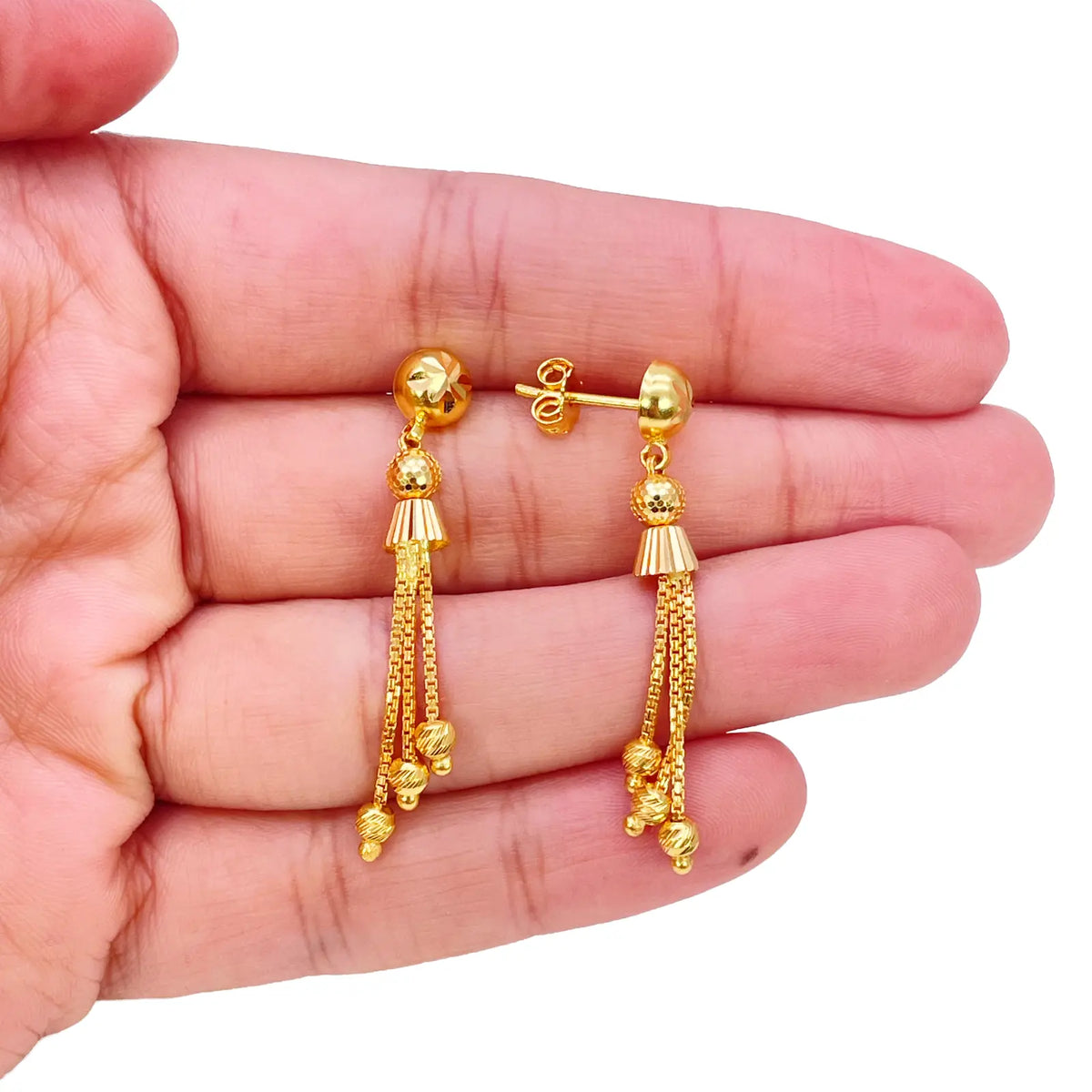 22ct Gold Beaded Tassel Layered Necklace & Earring Sparkly Diamond Cut Beads¬†