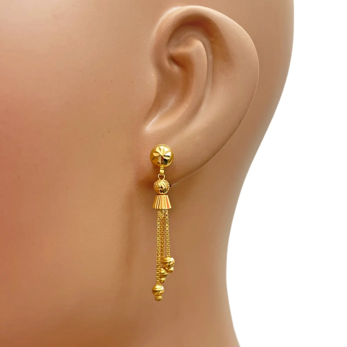 22ct Gold Beaded Tassel Layered Necklace & Earring Sparkly Diamond Cut Beads¬†