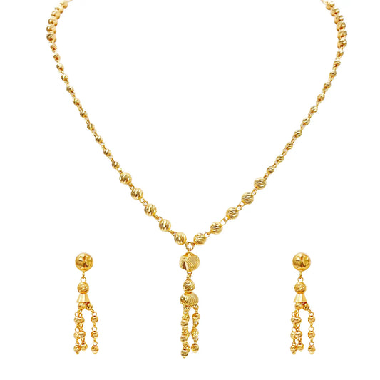 22ct Gold Beaded Tassel Necklace & Earring Sparkly Diamond Cut Beads 18 Inches¬†