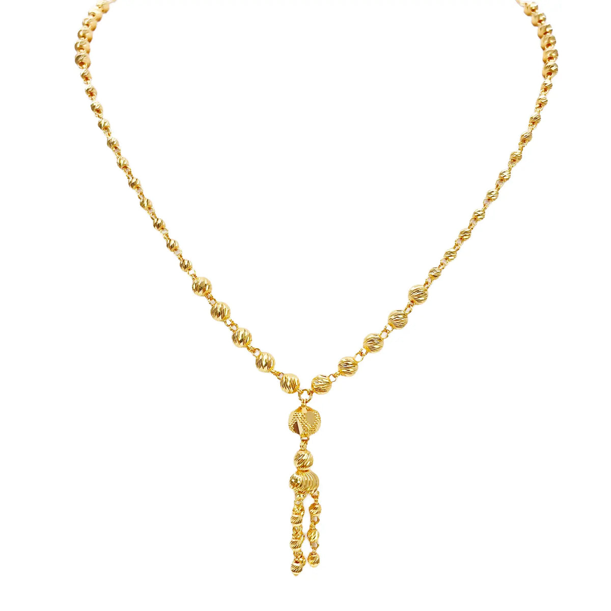 22ct Gold Beaded Tassel Necklace & Earring Sparkly Diamond Cut Beads 18 Inches¬†