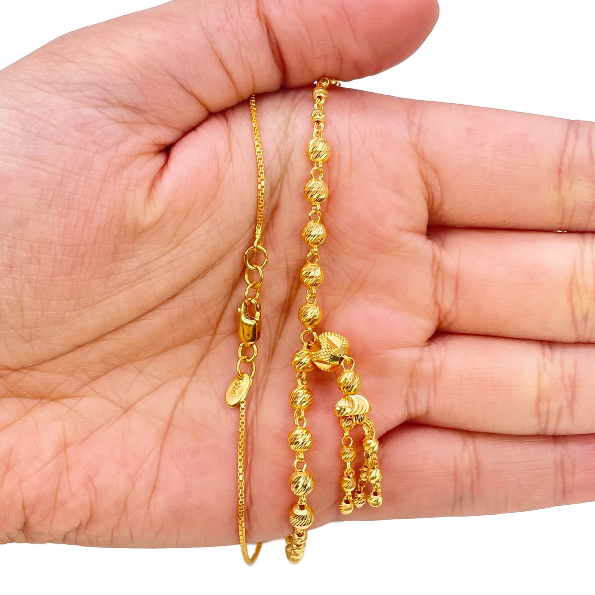 22ct Gold Beaded Tassel Necklace & Earring Sparkly Diamond Cut Beads 18 Inches¬†