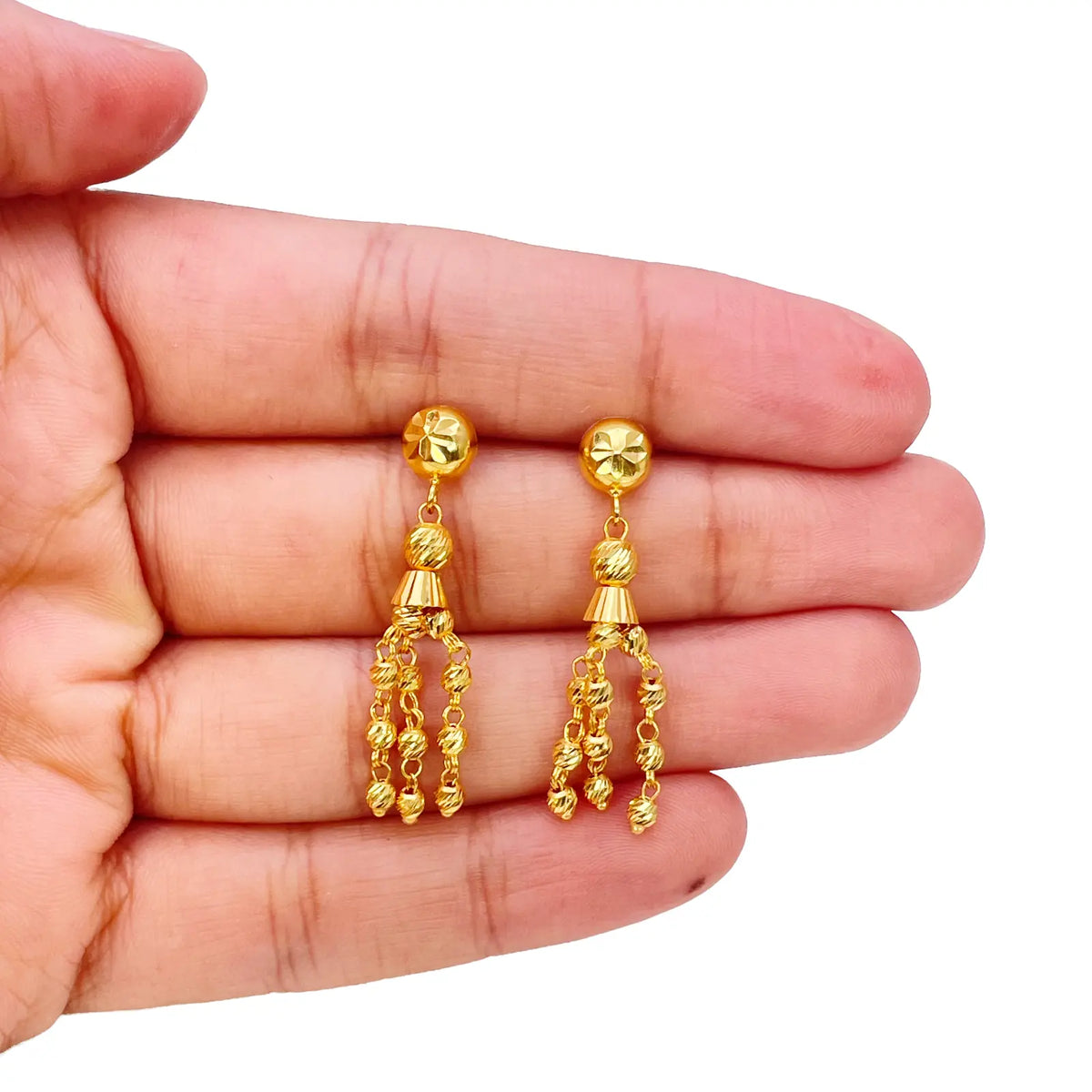 22ct Gold Beaded Tassel Necklace & Earring Sparkly Diamond Cut Beads 18 Inches¬†