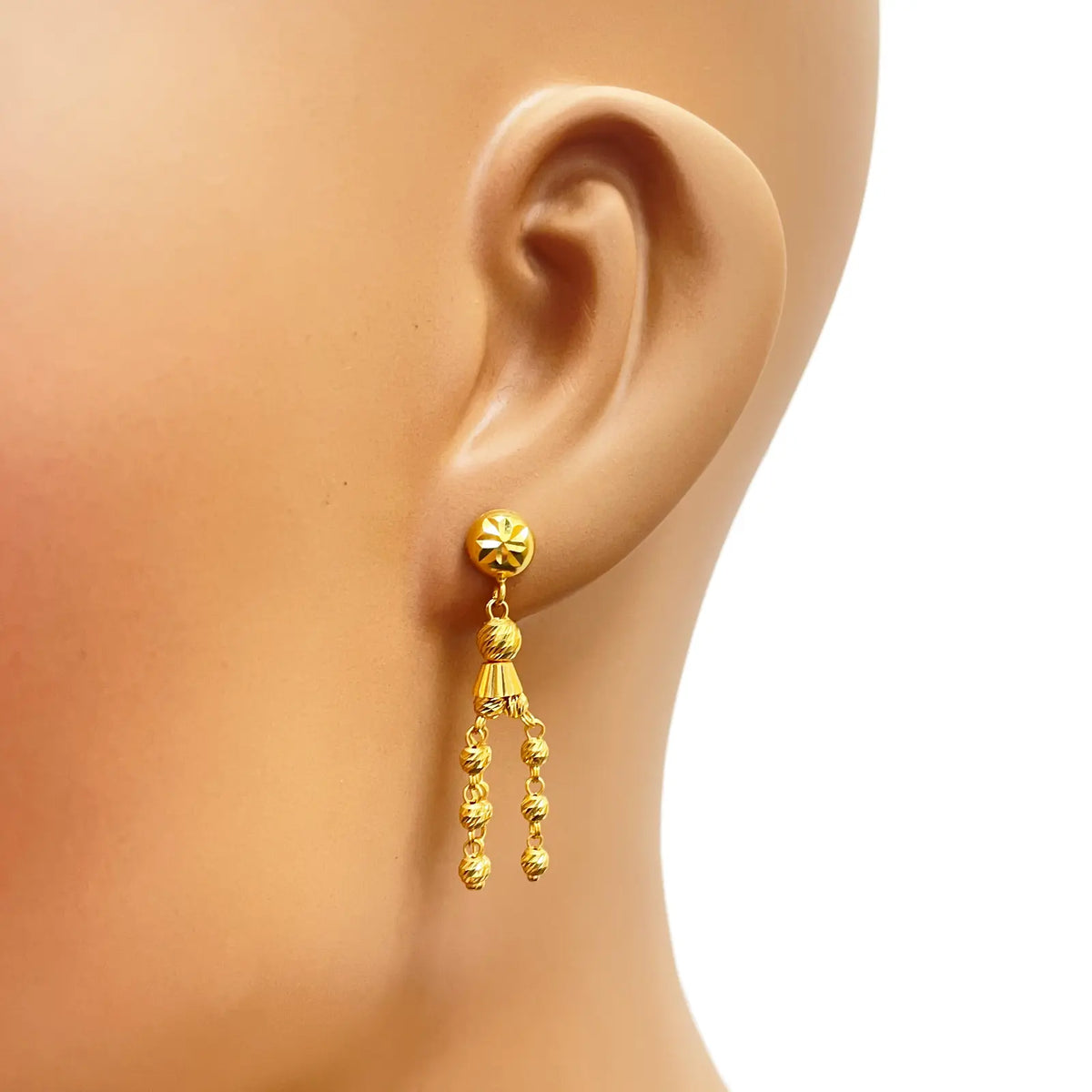 22ct Gold Beaded Tassel Necklace & Earring Sparkly Diamond Cut Beads 18 Inches¬†