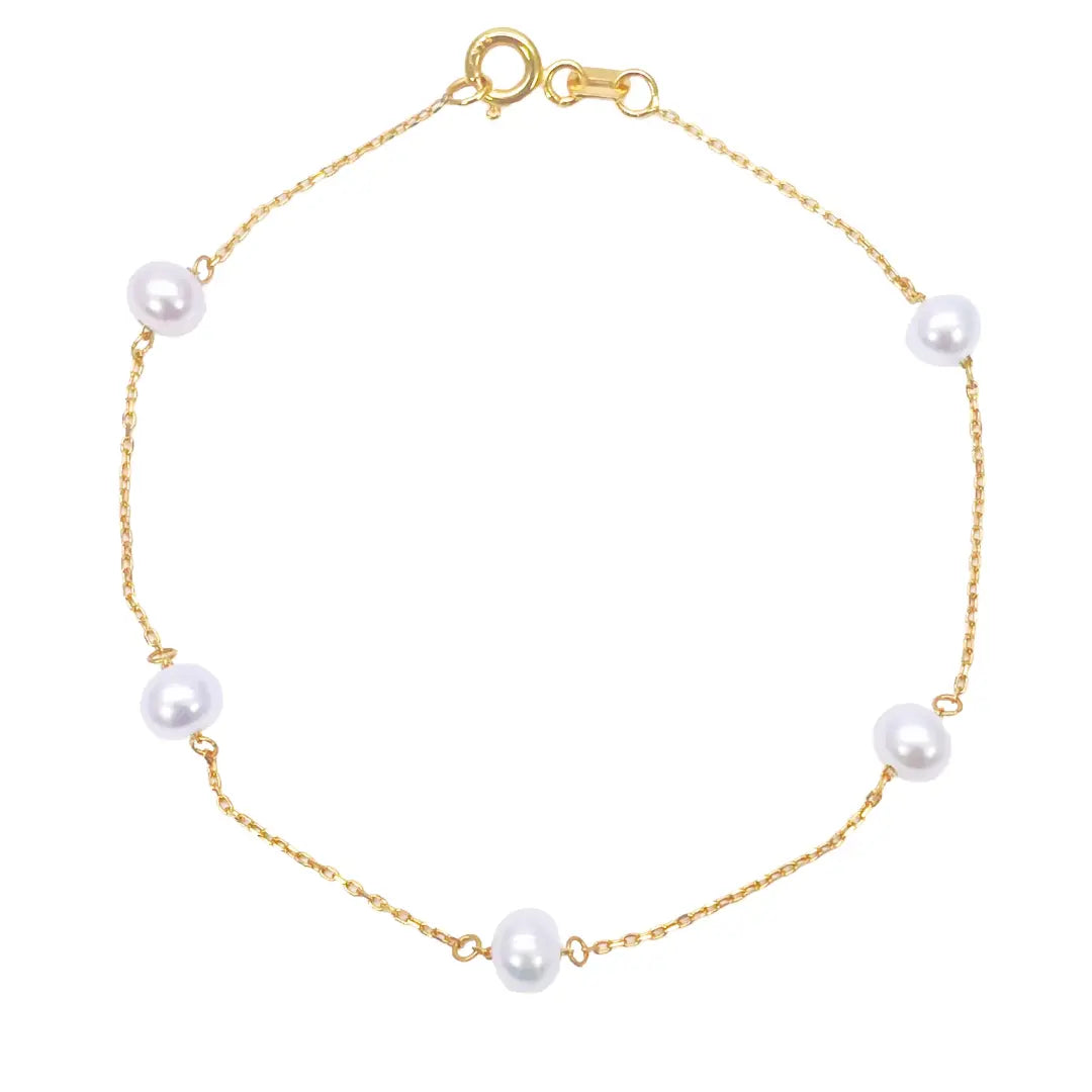 22ct Gold Bracelet Five Freshwater Pearls 7 Inches 