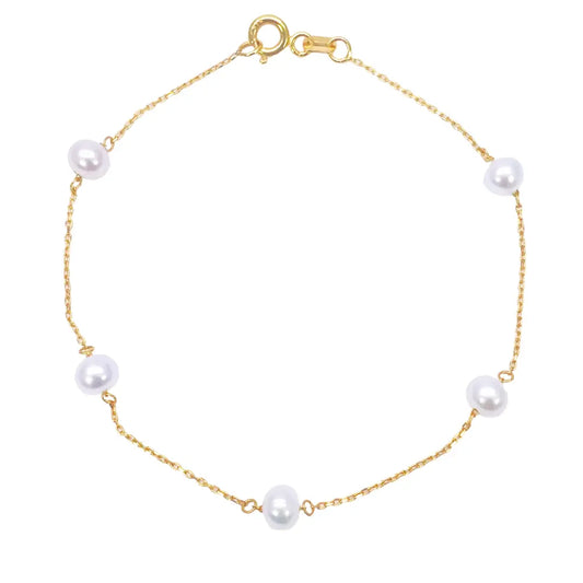 22ct Gold Bracelet Five Freshwater Pearls 7 Inches 
