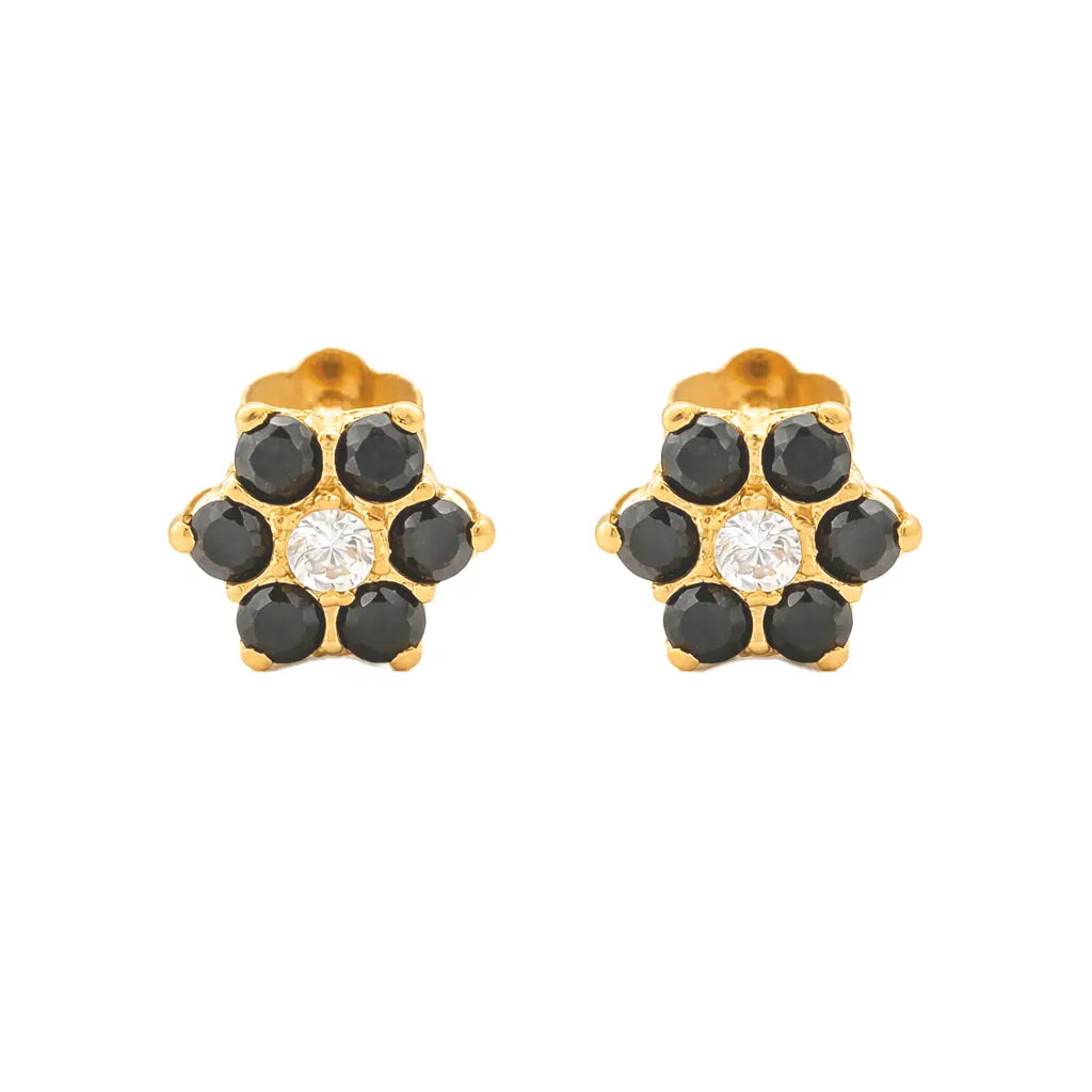 22ct Gold Children's Black Cubic Zirconia Floral Mini Stud Earrings 4mm 