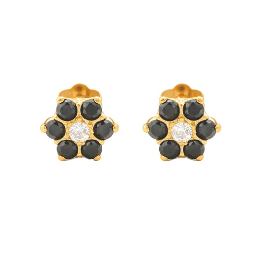22ct Gold Children's Black Cubic Zirconia Floral Mini Stud Earrings 4mm 