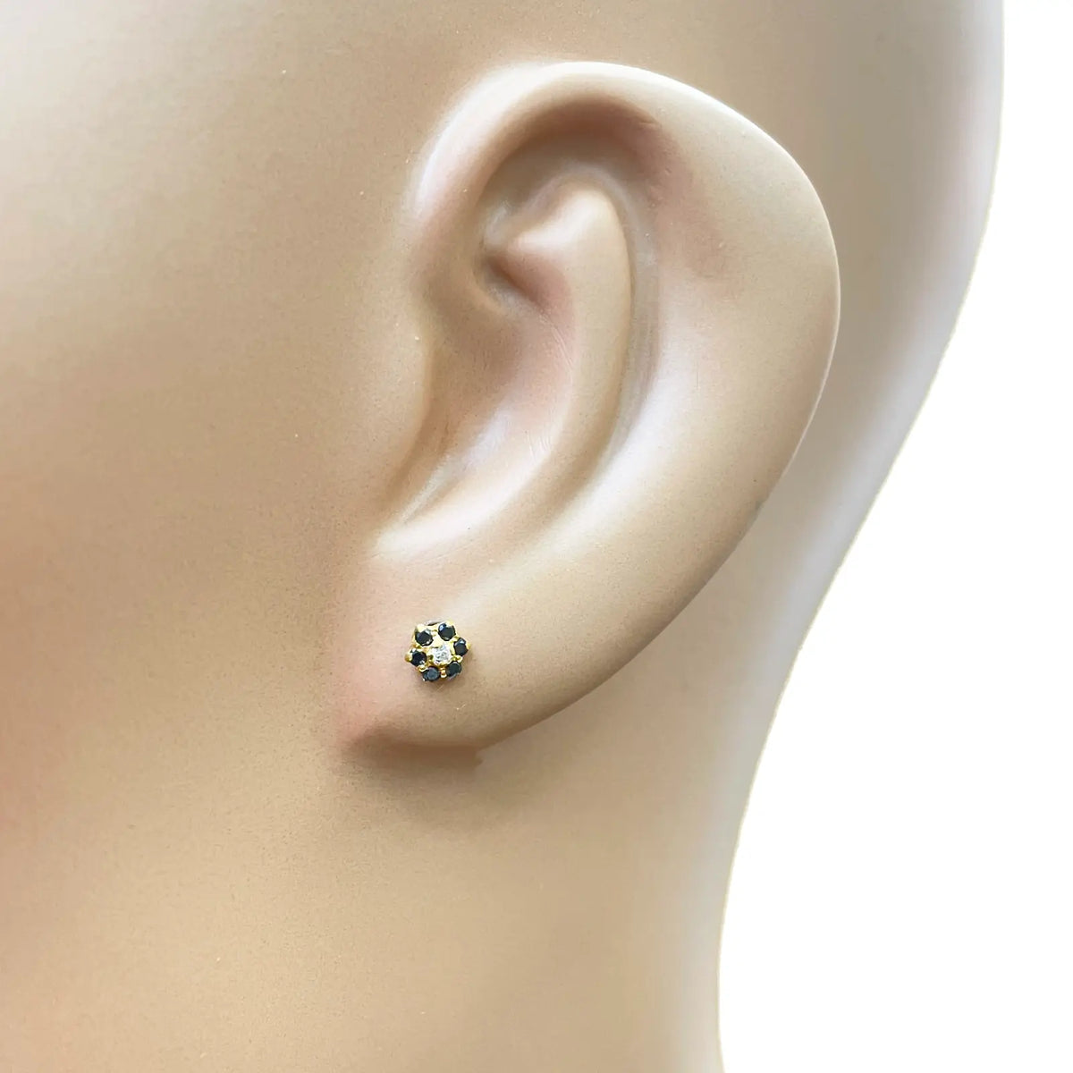 22ct Gold Children's Black Cubic Zirconia Floral Mini Stud Earrings 4mm 