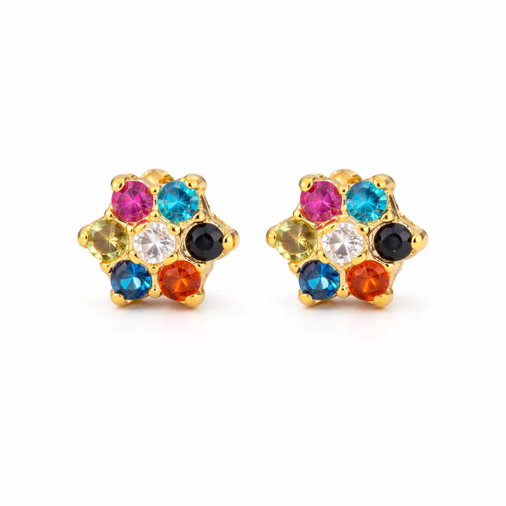 22ct Gold Children's Cubic Zirconia Multicoloured Floral Stud Earrings 4mm 