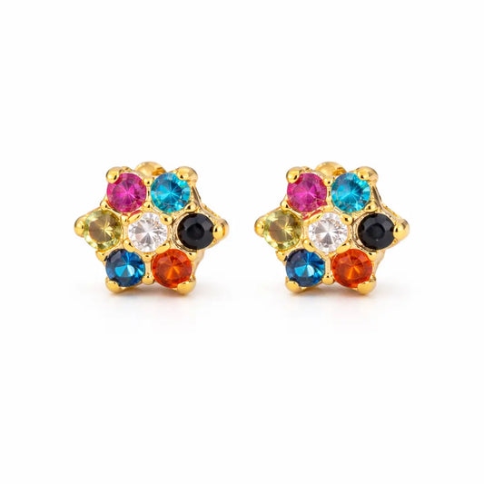 22ct Gold Children's Cubic Zirconia Multicoloured Floral Stud Earrings 4mm 
