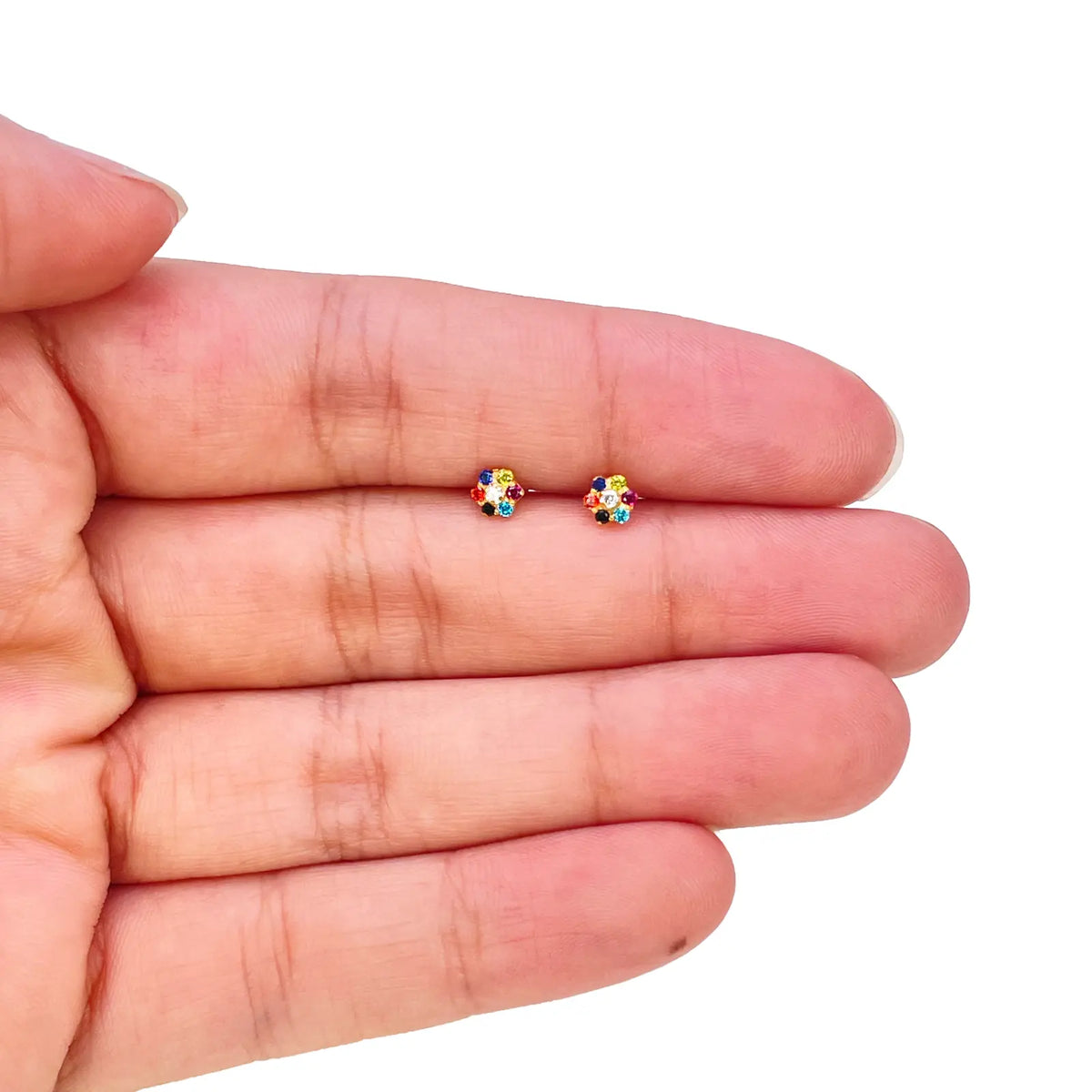 22ct Gold Children's Cubic Zirconia Multicoloured Floral Stud Earrings 4mm 