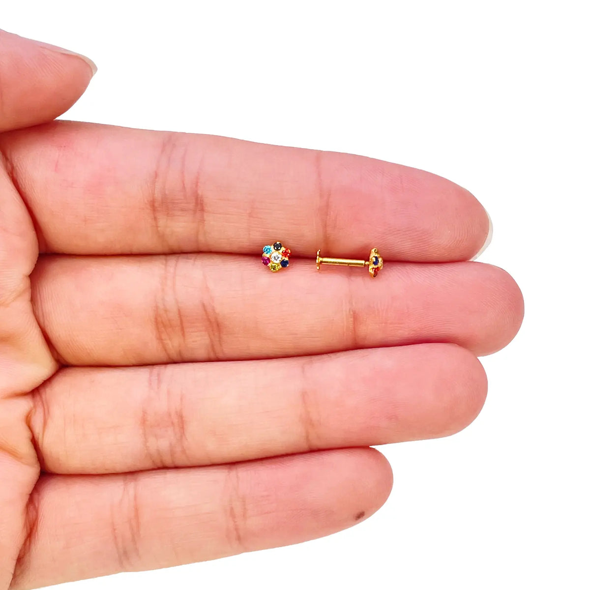 22ct Gold Children's Cubic Zirconia Multicoloured Floral Stud Earrings 4mm 