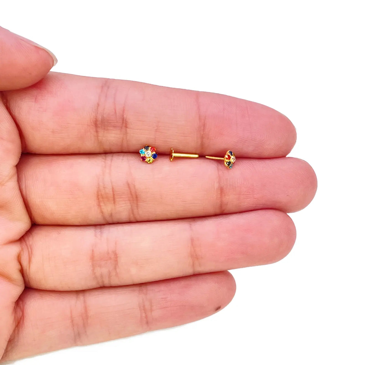 22ct Gold Children's Cubic Zirconia Multicoloured Floral Stud Earrings 4mm 