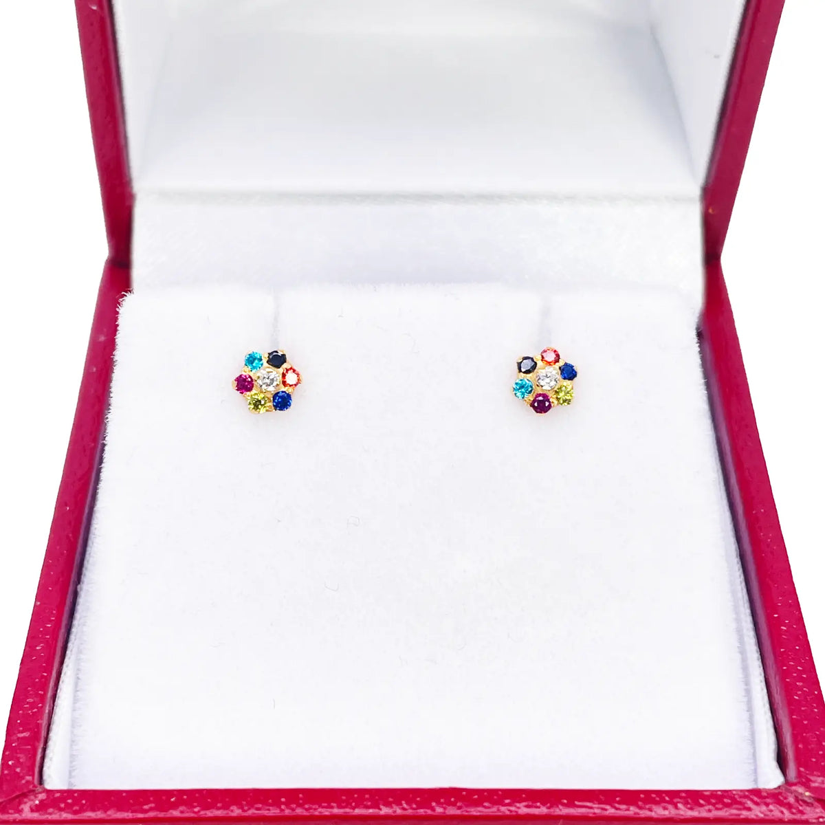 22ct Gold Children's Cubic Zirconia Multicoloured Floral Stud Earrings 4mm 