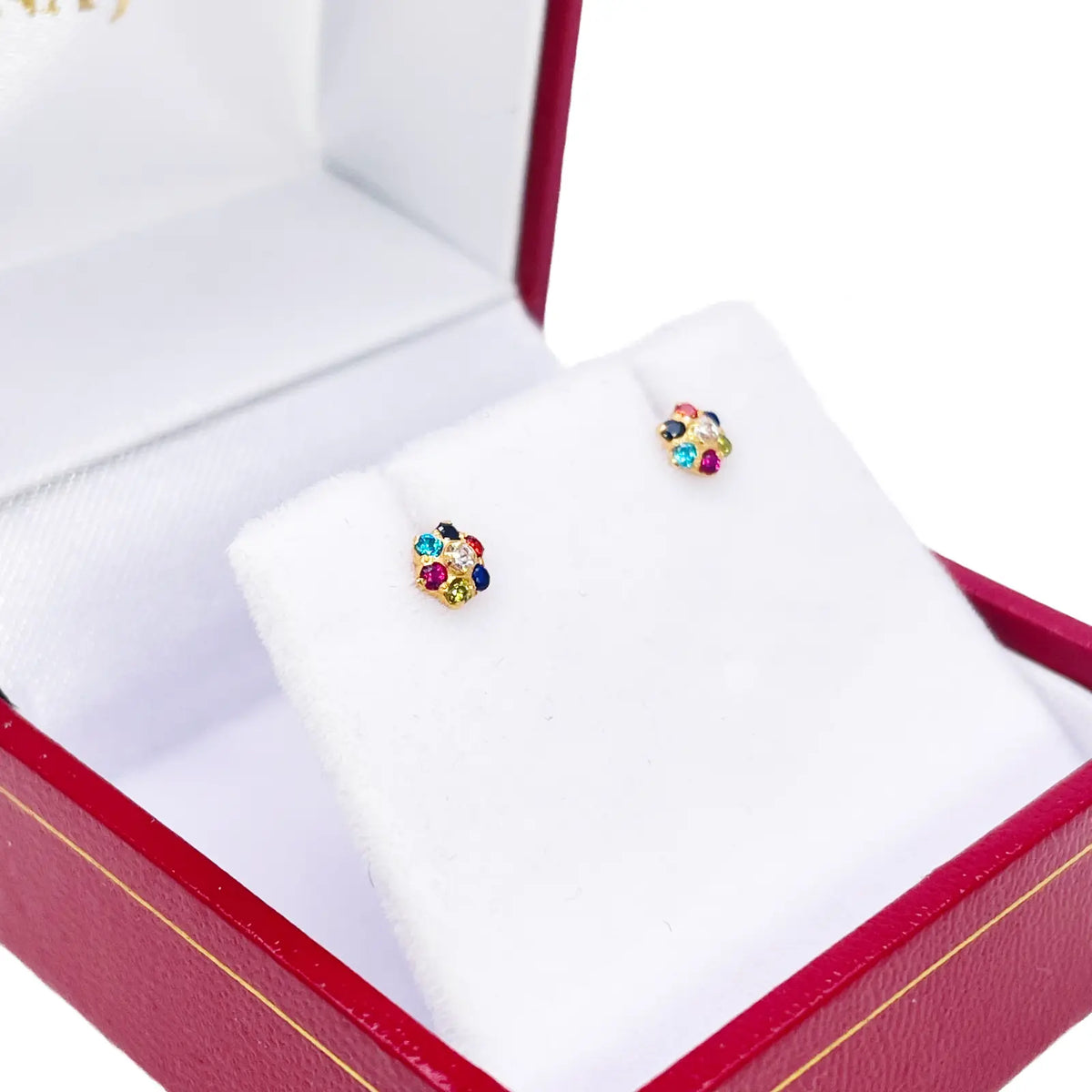 22ct Gold Children's Cubic Zirconia Multicoloured Floral Stud Earrings 4mm 