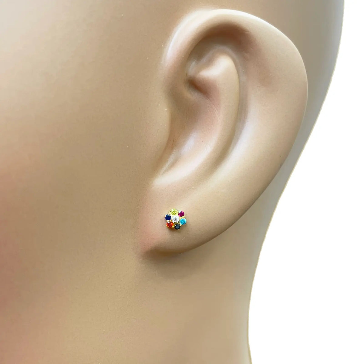 22ct Gold Children's Cubic Zirconia Multicoloured Floral Stud Earrings 4mm 