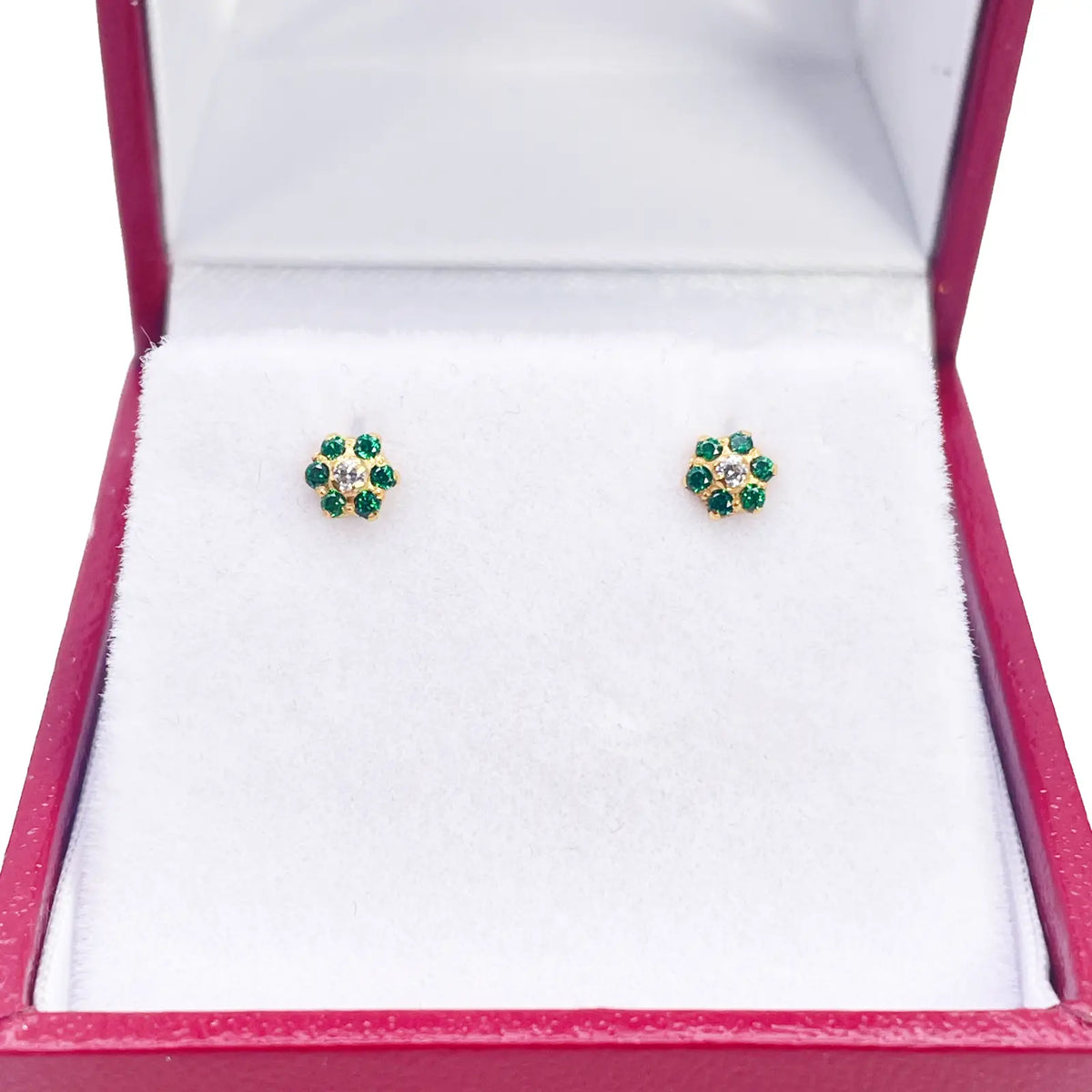 22ct Gold Children's Green Cubic Zirconia Floral Mini Stud Earrings 4mm 
