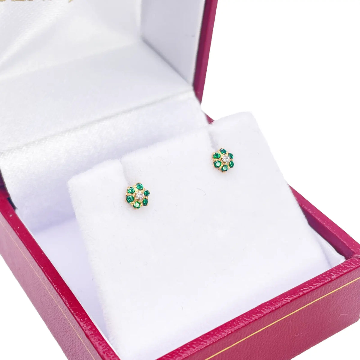22ct Gold Children's Green Cubic Zirconia Floral Mini Stud Earrings 4mm 