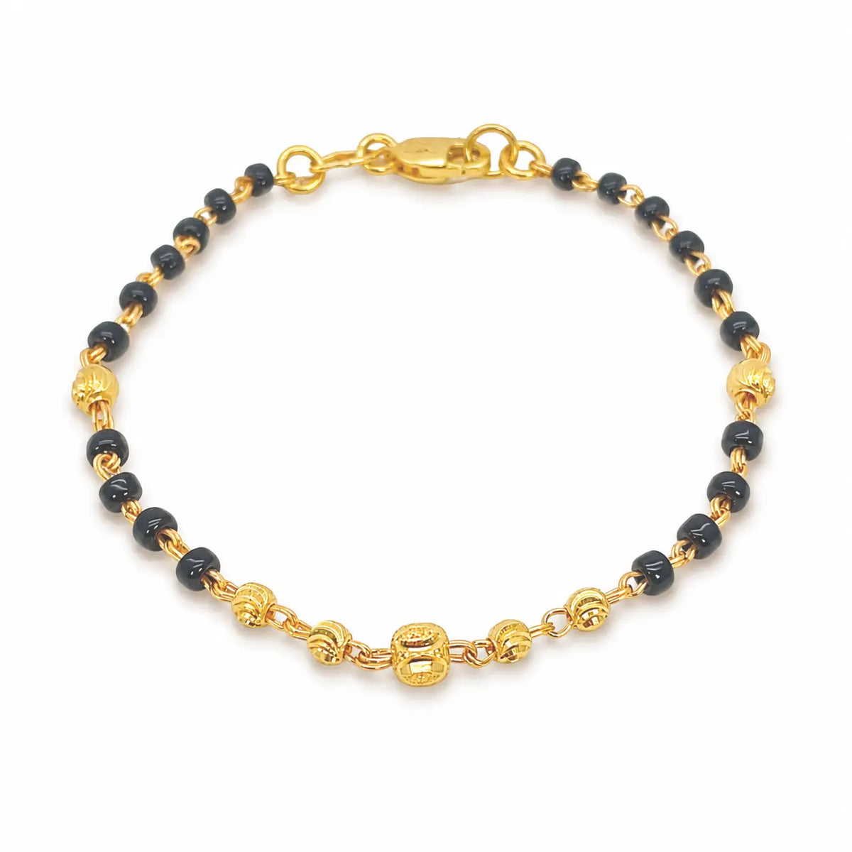 22ct Gold Children?s Nazariya Bracelet with Black & Diamond-Cut Beads (Maniya, Manka)  Gold Children's Bracelet