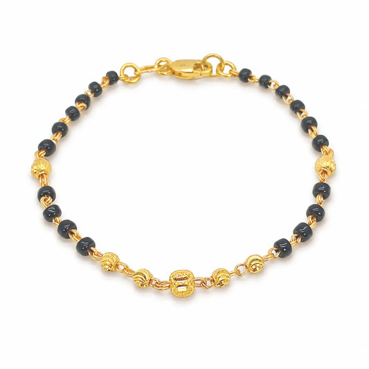 22ct Gold Children?s Nazariya Bracelet with Black & Diamond-Cut Beads (Maniya, Manka)  Gold Children's Bracelet
