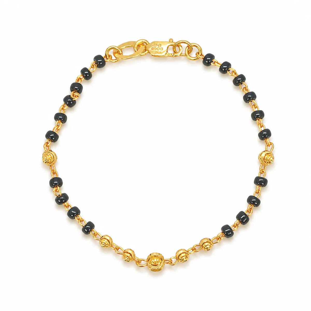 22ct Gold Children?s Nazariya Bracelet with Black & Diamond-Cut Beads (Maniya, Manka)  Gold Children's Bracelet