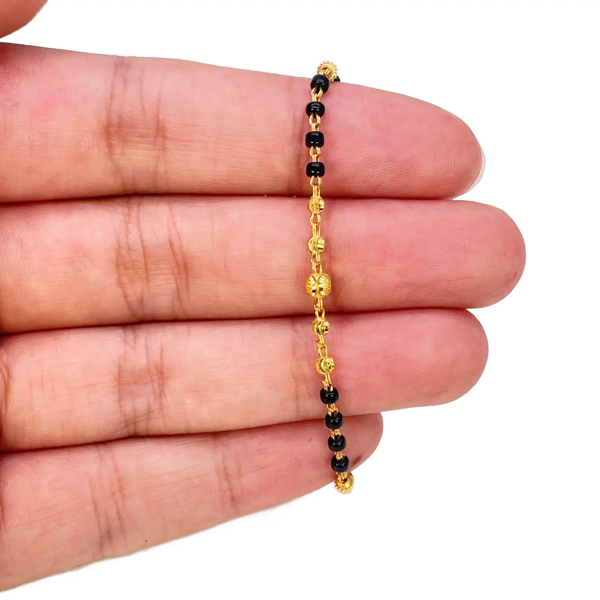22ct Gold Children?s Nazariya Bracelet with Black & Diamond-Cut Beads (Maniya, Manka)  Gold Children's Bracelet