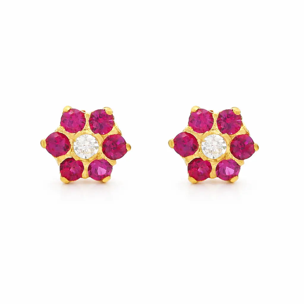 22ct Gold Children's Red Floral Mini Stud Earrings 4mm 