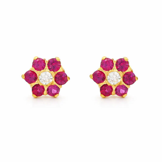 22ct Gold Children's Red Floral Mini Stud Earrings 4mm 