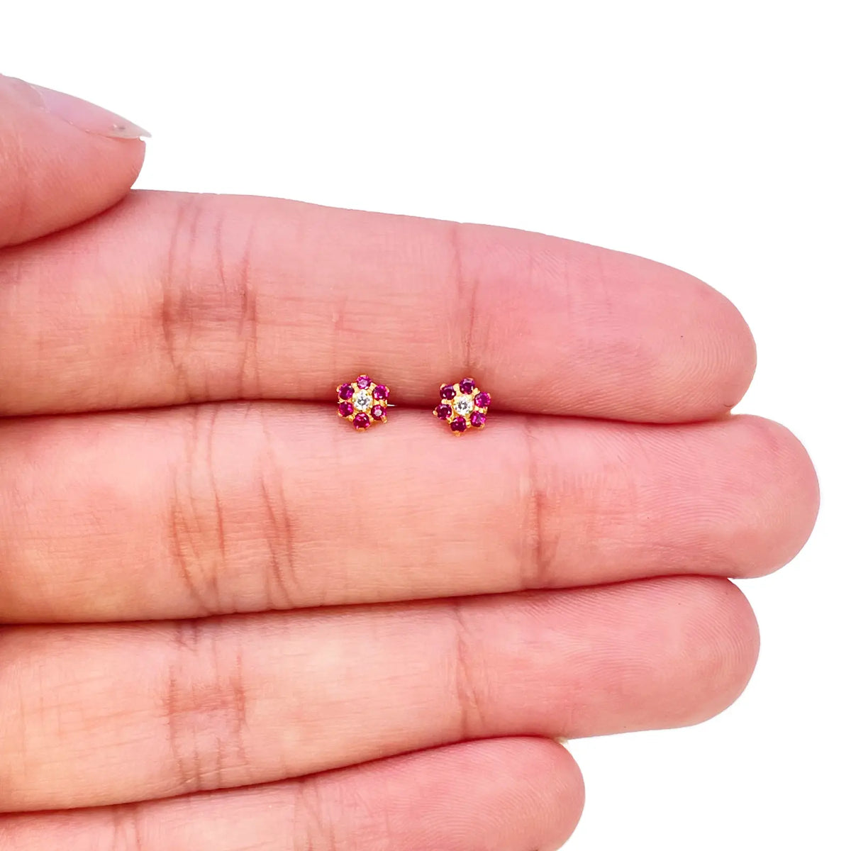 22ct Gold Children's Red Floral Mini Stud Earrings 4mm 