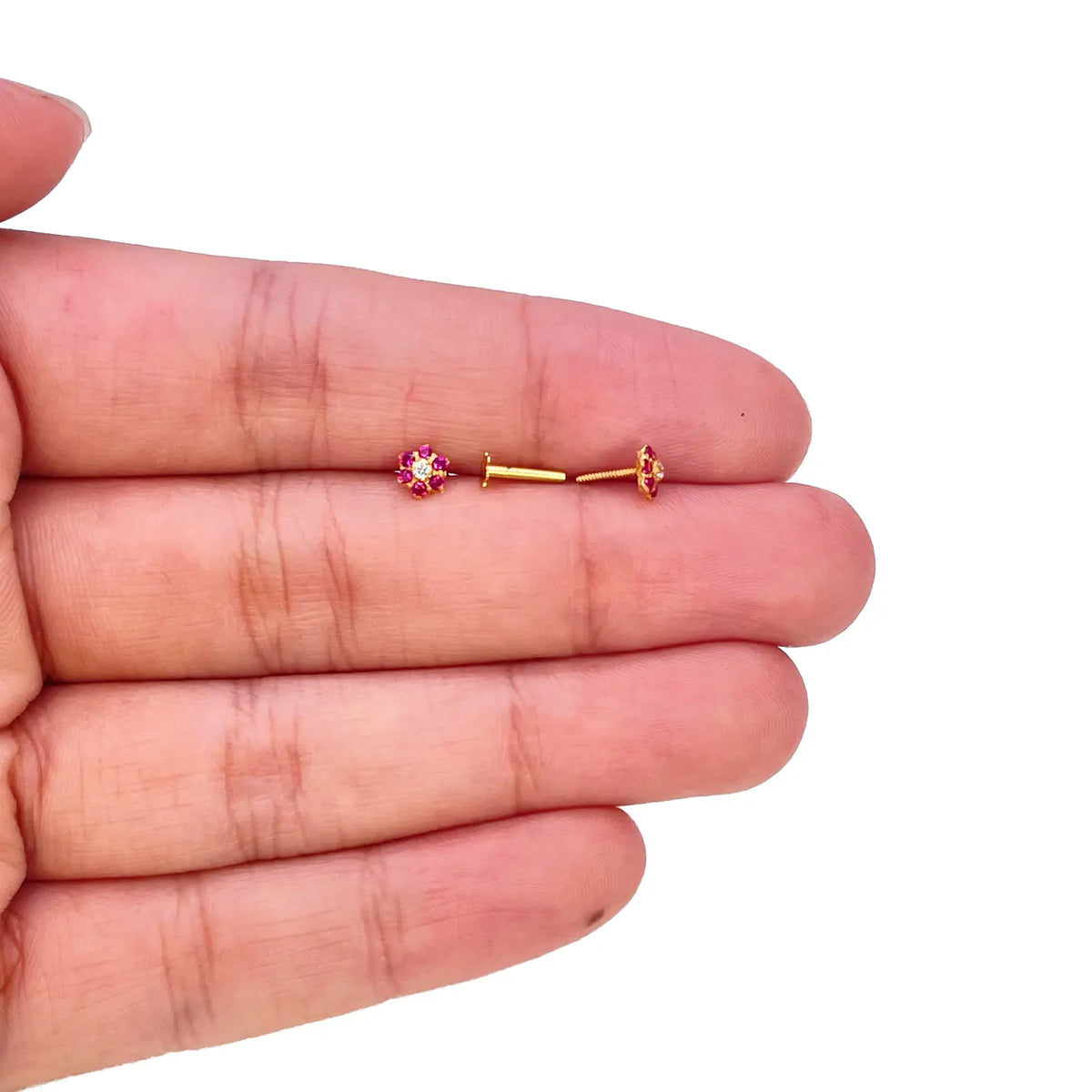 22ct Gold Children's Red Floral Mini Stud Earrings 4mm 